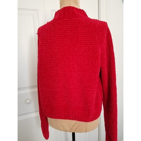 Divided H&M Womens Red Velvet Yarn Crop Sweater Long Sleeve Mock Neck Top Sz S - Picture 3 of 10
